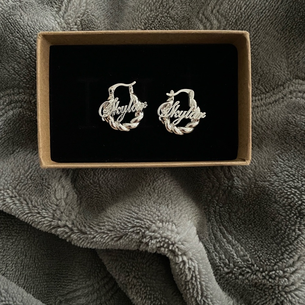 Personalized Script Name Hoop Earrings in Silver